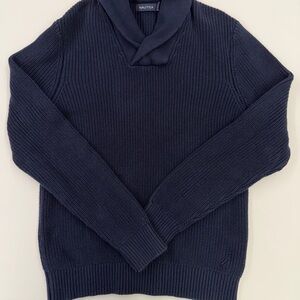 Nautica Navy Blue Shawl Collar Cotton Knit Sweater Men’s Size Large EUC